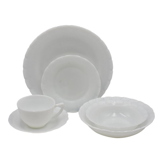 1940s Macbeth Evans Cremax Depression Opalescent Glass Oxford 6 Piece Set For Sale