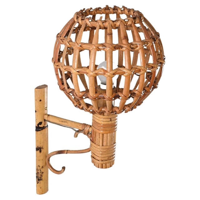 Mid-Century Rattan Lantern Sconce attributed to Louis Sognot, 1960s For Sale - Image 17 of 17