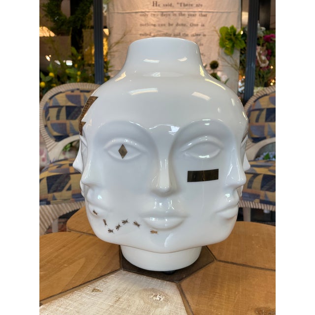 Jonathan Adler Gilded Muse Porcelain Vase--8-Face Gold Motif Sculpture, 12" For Sale In Tampa - Image 6 of 10