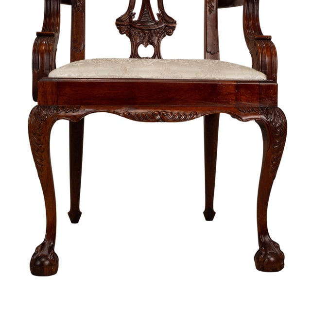 Pair Antique Chippendale Revival Carved Mahogany Ball & Claw Arm Chairs For Sale - Image 10 of 18