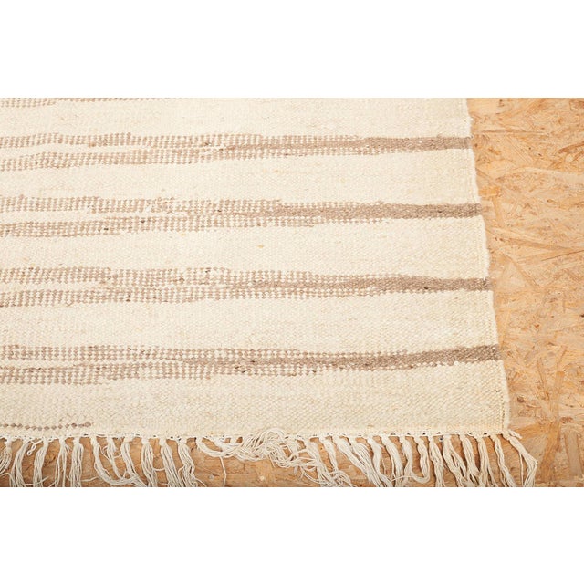 Handwoven Wool Rug in Beige Brown Stripes For Sale - Image 5 of 12