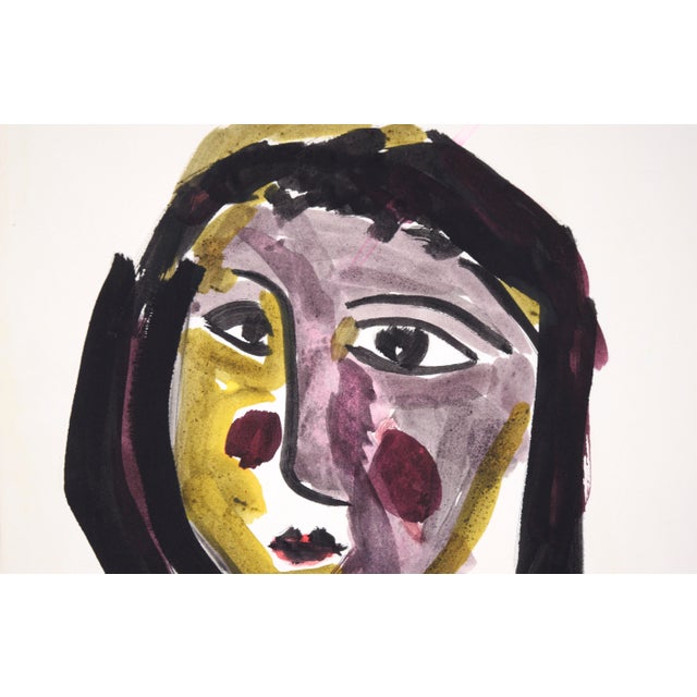 1980s Portrait of a Woman With Rosy Cheeks After Picasso in Acrylic on Paper by Ricardo De Silva For Sale - Image 5 of 6