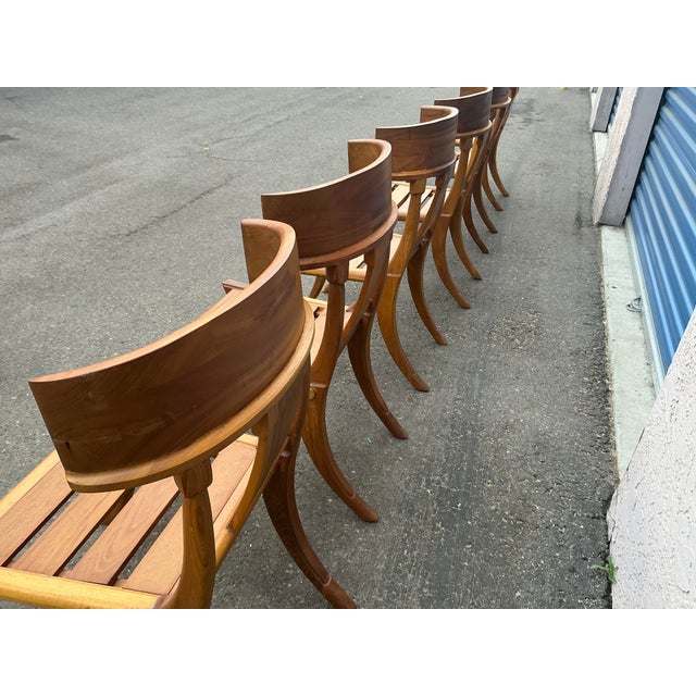 Teak Klismos Patio Dining Chairs. - Set of 6 For Sale - Image 15 of 17