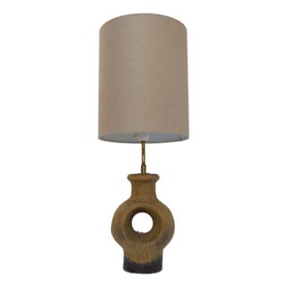 Mid-Century Modern Danish Circular Stoneware Table Lamp, 1960s For Sale