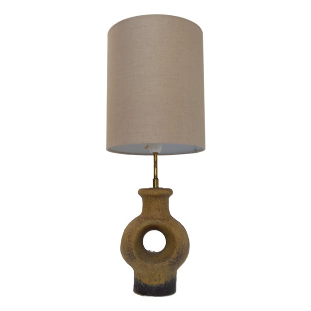Mid-Century Modern Danish Circular Stoneware Table Lamp, 1960s For Sale