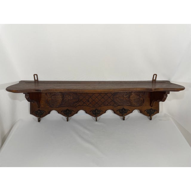 Antique French Oak Wall Shelf Coat and Hat Rack For Sale - Image 15 of 18