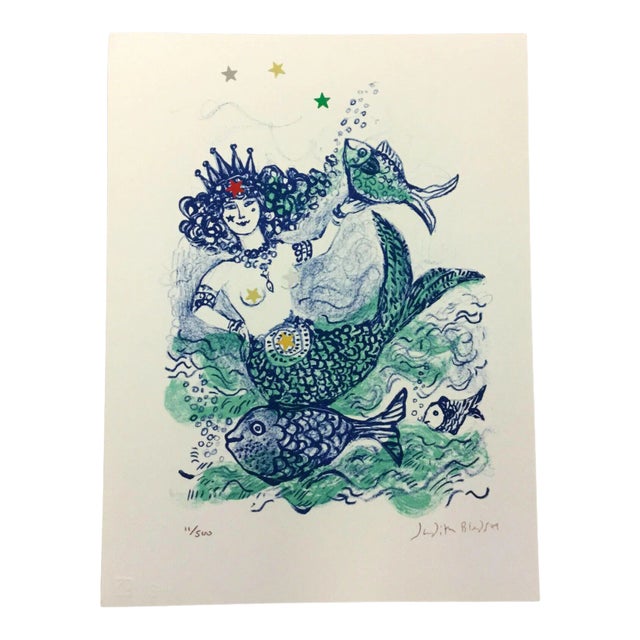 Mid Century Modern Unframed Mermaid Queen Judith Bledsoe Hand Signed Lithograph For Sale