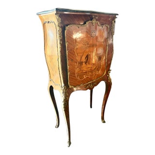 1900-1909 Louis XV French Empire Ormolu Mounted Marquetry Wood Tall Chest For Sale