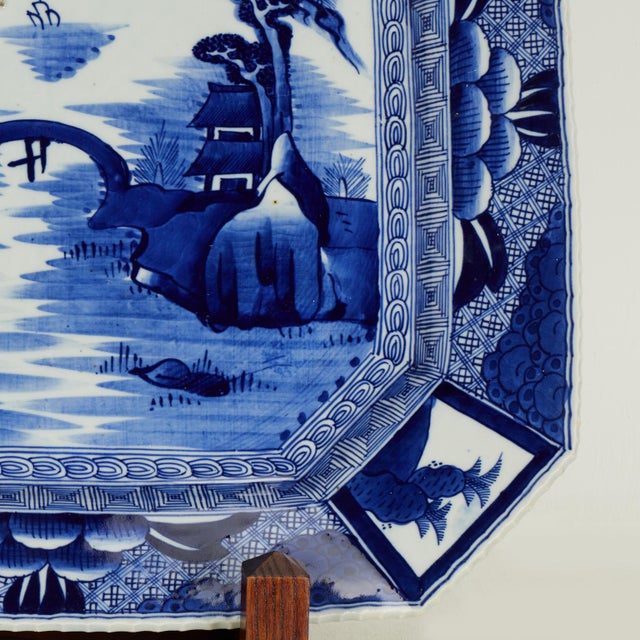 Blue Antique Japanese Blue and White Porcelain Charger For Sale - Image 8 of 13
