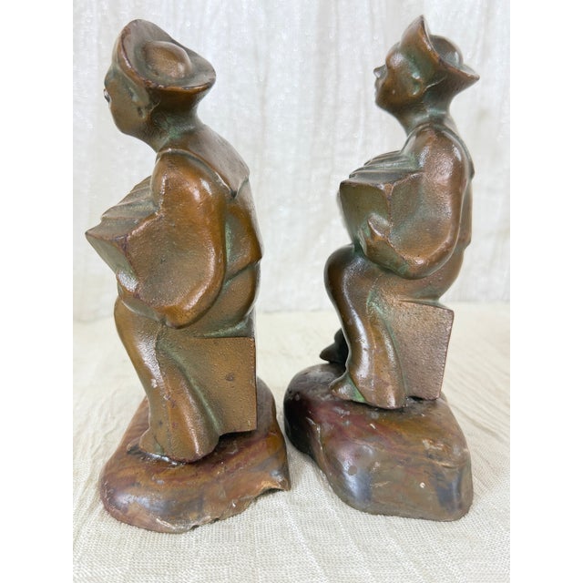 Metal 1920s Hubley Cast Iron Accordion Player Bookends on Banded Onyx - Pair For Sale - Image 7 of 11