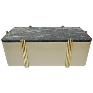 1970s Art Deco Green Marble and Cream White Lacquered Coffee Table or Bench For Sale