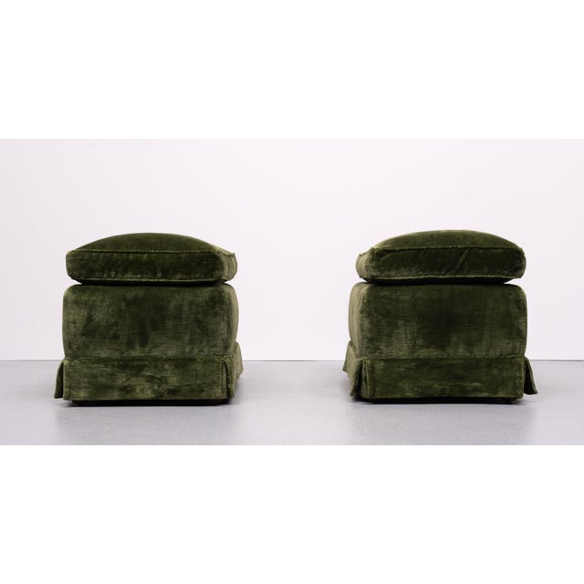 Textile Vintage French Green Velvet Stools, 1970s, Set of 2 For Sale - Image 7 of 8
