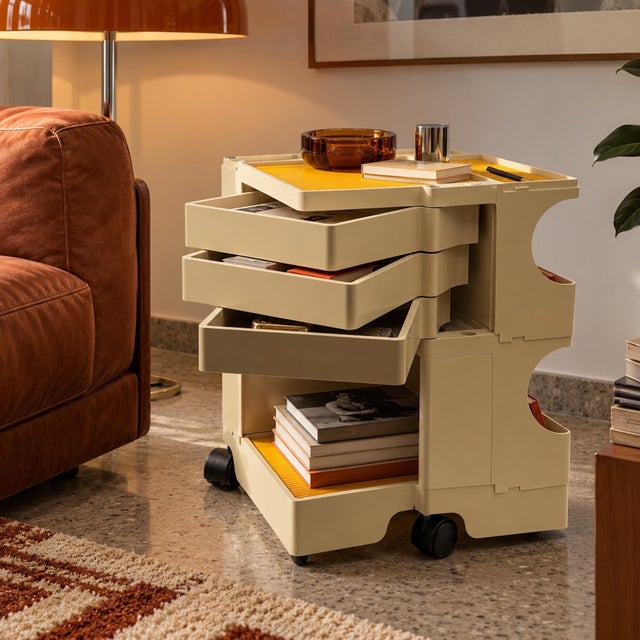 Original low boby storage trolley designed by joe colombo and manufactured by bieffeplast in italy during the 1970s. this...