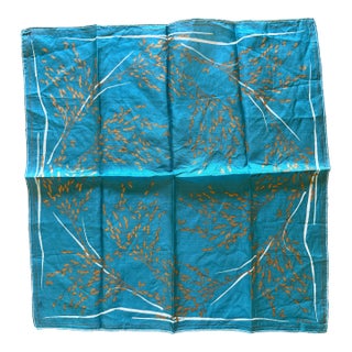 Vintage Vera Neumann Pure Silk Scarf, Turquoise and Bronze Botanical Print, Signed Vera, 16" X 16" For Sale