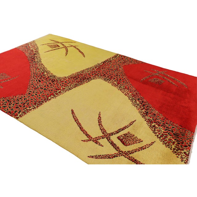 Mid-Century Modern Vintage Zeki Müren Rug With Red and Gold Geometric Pattern From Rug & Kilim For Sale - Image 3 of 8