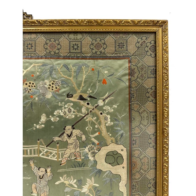 Late 19th-Century Framed Chinese Silk Embroidered Panel For Sale - Image 4 of 9