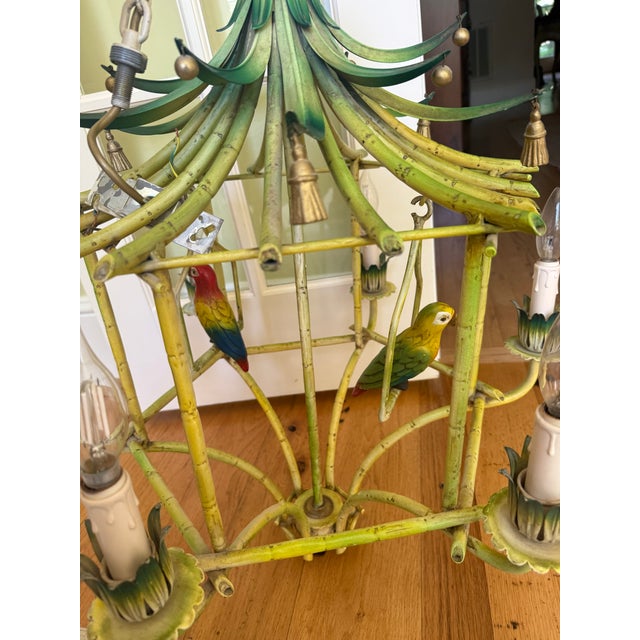 Mid-20th Century Coastal Chinoiserie Regency Pagoda Tole Faux Bamboo Chandelier For Sale - Image 9 of 10
