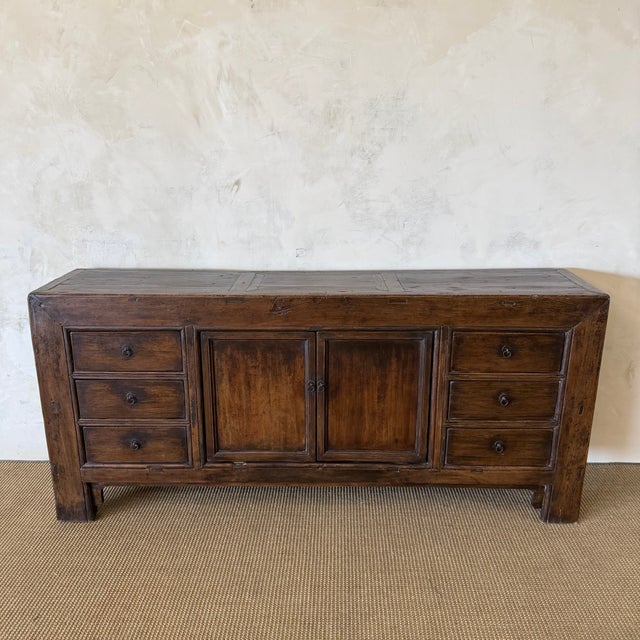 Mid-Century Modern Vintage Fir 6 Drawer Double Door Cabinet c.1920 For Sale - Image 3 of 14