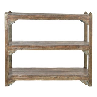 3-Tier Patinated Solid Wood Shelf on Legs For Sale