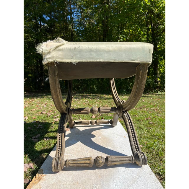 Rustic European Antique Carved Wood Curule Bench For Sale - Image 3 of 12