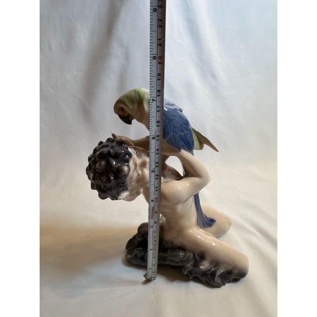 Tan Vintage Royal Copenhagen Faun with Parrot Figurine #752 by Christian Thomsen For Sale - Image 8 of 9