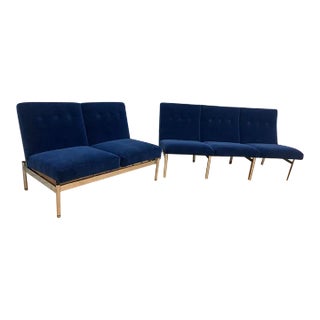 Mid Century Modern Steelcase Sofa Set Newly Upholstered in “Cobalt Blue” Mohair For Sale