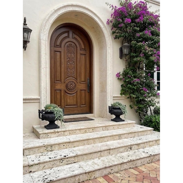 Pair of Vintage Neo-Classical Cast Iron Style Garden Urns – Matte Black For Sale - Image 10 of 12