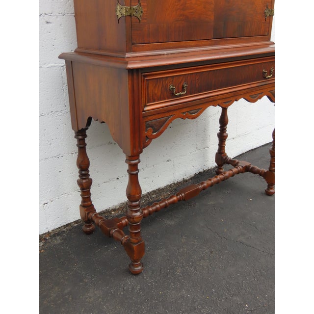 Brown Chippendale Early 1920s Tall China Cabinet Cupboard With Brass Accent 6453 For Sale - Image 8 of 18