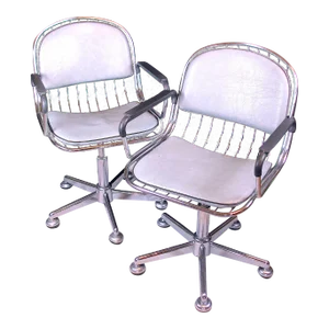 Molteni & Consonni, Metal & Faux Leather Chairs - a Pair Italy End of Mid-Century