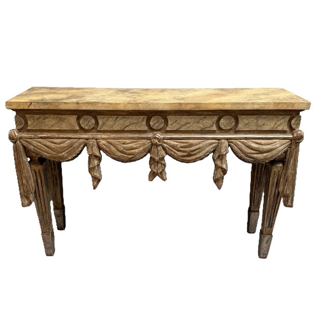 Early 20th Century Neoclassical Carved and Painted Italian Console Table For Sale