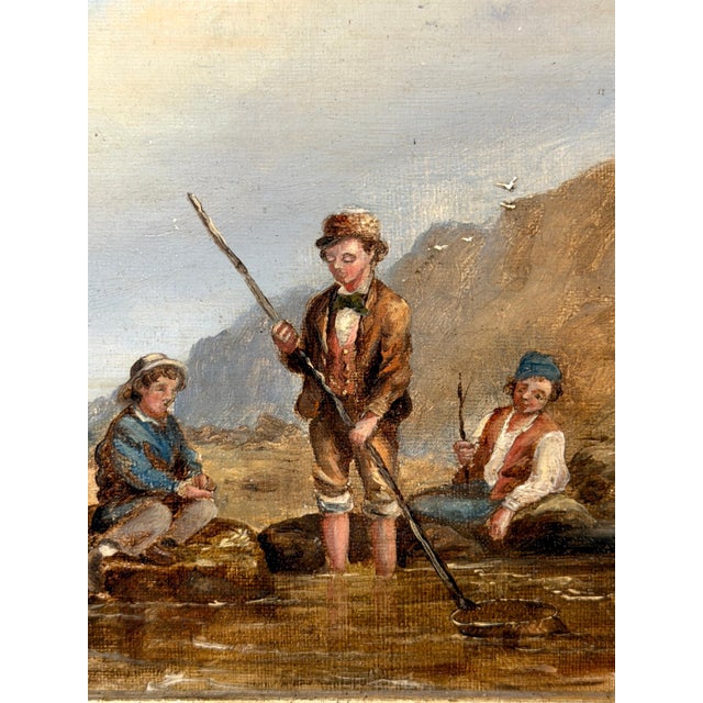 Late 19th Century English Victorian Seascape of Boys Shrimping, Attributed to Matthew Thompson For Sale - Image 5 of 16