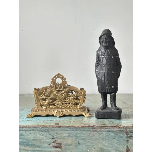 American Antique Brass Letter Holder of Stag With Hunting Dogs For Sale - Image 3 of 10