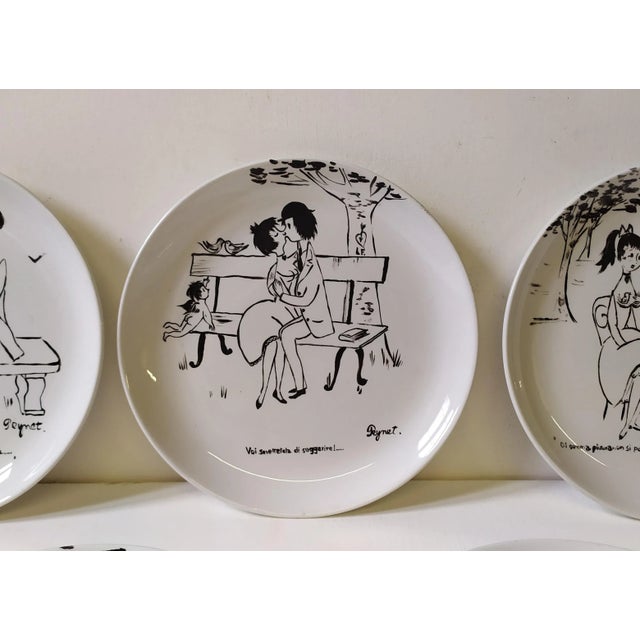 These five plates were hand painted by Raymond Peynet in the 1960s, probably during a trip to Italy, on Lake Maggiore, in...