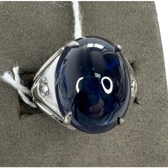 Blue 21.57 CTW Thai Sapphire & Diamond 14k White Gold Ring, Size 7 For Sale - Image 8 of 11