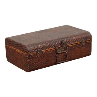 Thai 19th Century Woven Rattan over Wood Carrying Case with Painted Interior For Sale