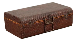 Thai 19th Century Woven Rattan over Wood Carrying Case with Painted Interior