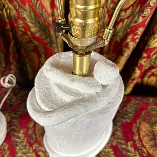 Mid-Century Modern 1970s Serpent With Forbidden Apple Plaster Lamps - a Pair For Sale - Image 3 of 11