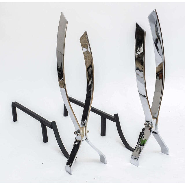 Nickel-Plated Andirons in the Style of Danny Alessandro - a Pair For Sale - Image 9 of 10