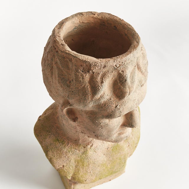 Brown Weathered Garden Male Bust Planter For Sale - Image 8 of 13