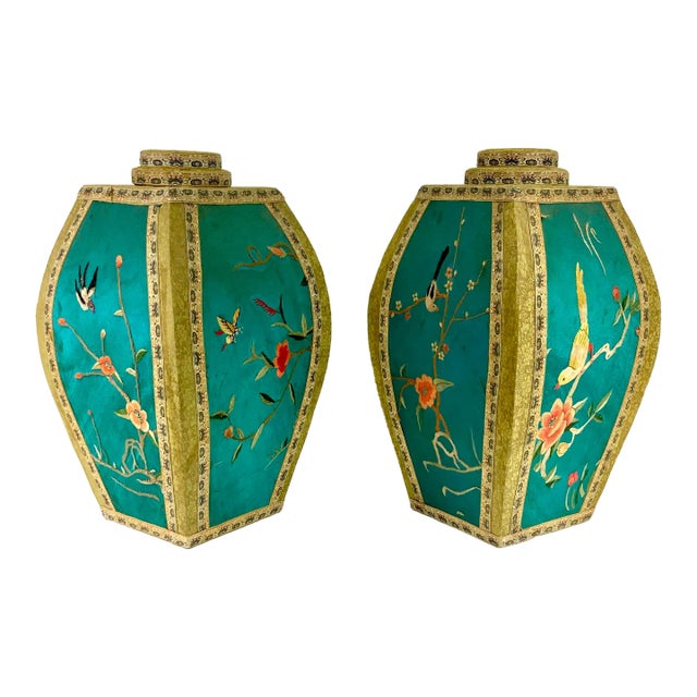 Early 20th Century Pair of Embroidered Silk Containers For Sale