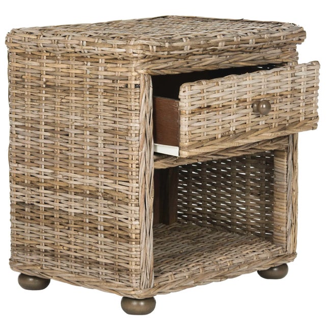 Modern Natural Grey Wicker Nightstand With Drawer And 8"H Storage in Natural Kubu Grey For Sale - Image 3 of 9