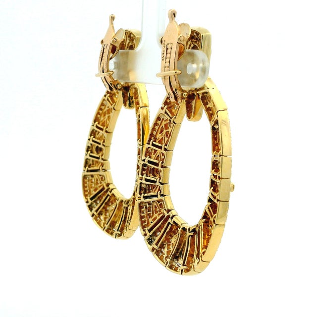 Metal Vintage American 18k Gold 5 Carat Diamond Articulated Hoop Earrings, Pair For Sale - Image 7 of 14