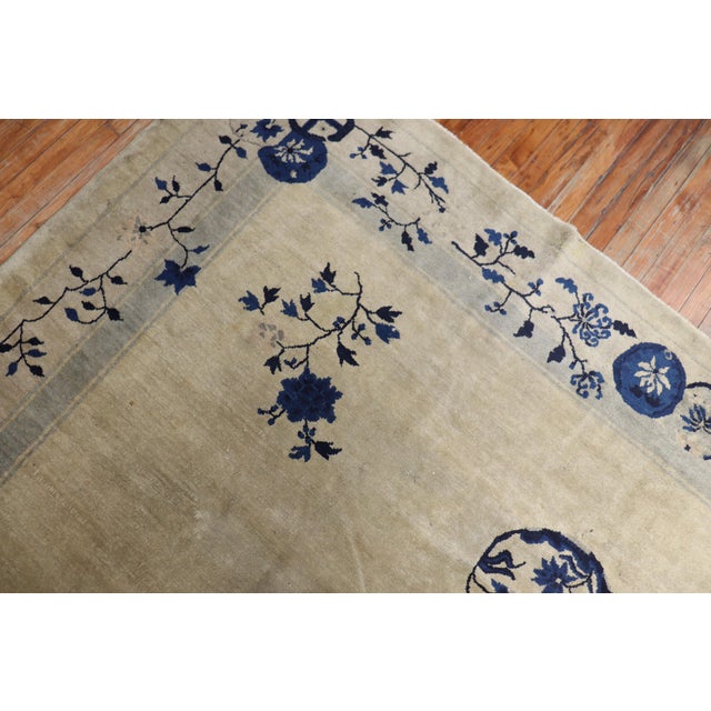 Mid-Century Modern Early 20th Century Beige Gray Blue Chinese Peking Rug For Sale - Image 3 of 18