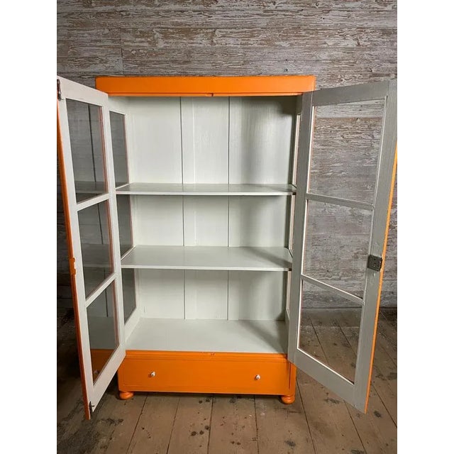 Vintage Glass Cabinet made of spruce, new paint