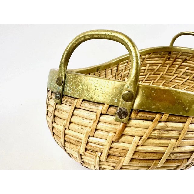 Large Rattan and Brass Fruit Bowl, 1970s For Sale - Image 9 of 10