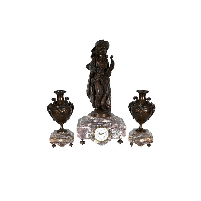 Marble and Bronze Chimney Decorative, End of 19th Century, Set of 3 For Sale