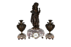 Marble and Bronze Chimney Decorative, End of 19th Century, Set of 3