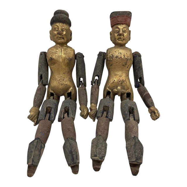 Early 20th Century Antique Chinese Gilt Carved Camphor Wood Toys For Sale