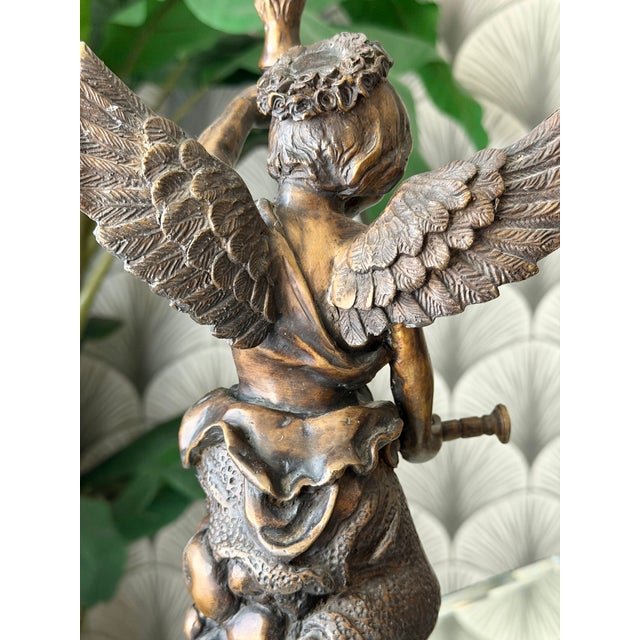 Antique Art Nouveau Brass Bronze Cherub Cupid Angel Candlestick Holder Sculptures - A Pair For Sale - Image 10 of 18
