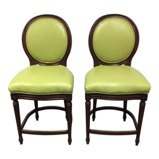 Pearson Scarlette Leather Oval Back Counter Stools- A Pair For Sale